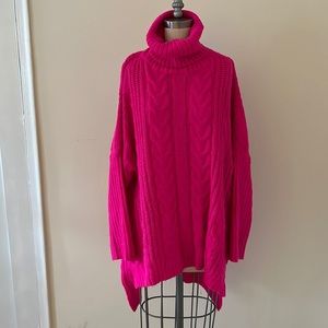 Hot pink hi lo turtleneck sweater